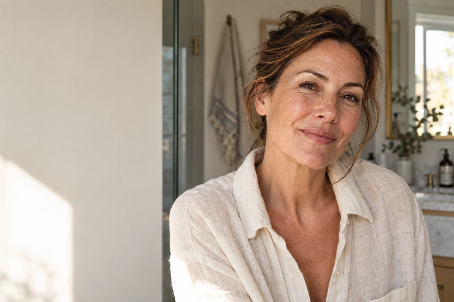 A woman enjoying a quiet morning at home